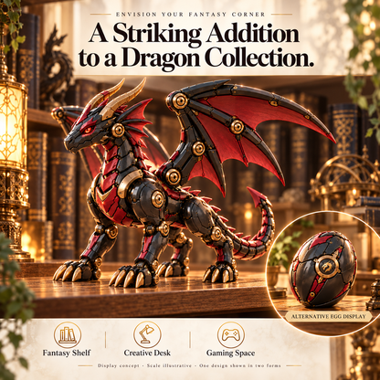 🐉 Mechanical Dragon Egg – Black & Crimson Dragon with Folding Wings & Armored Details