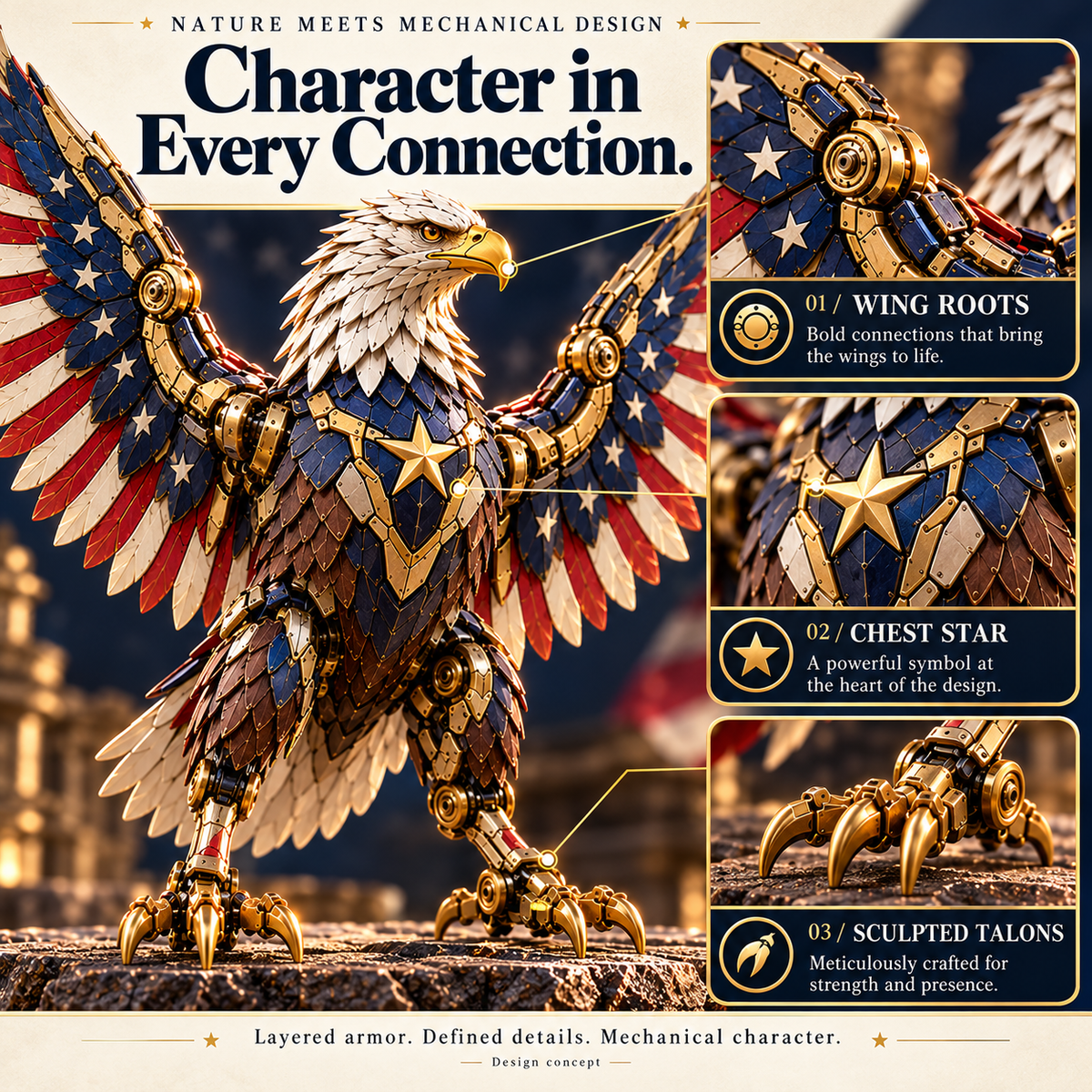 🥚🦅 American Eagle Transforming Egg – Stars & Stripes Mechanical Figure with Bold Wing Details