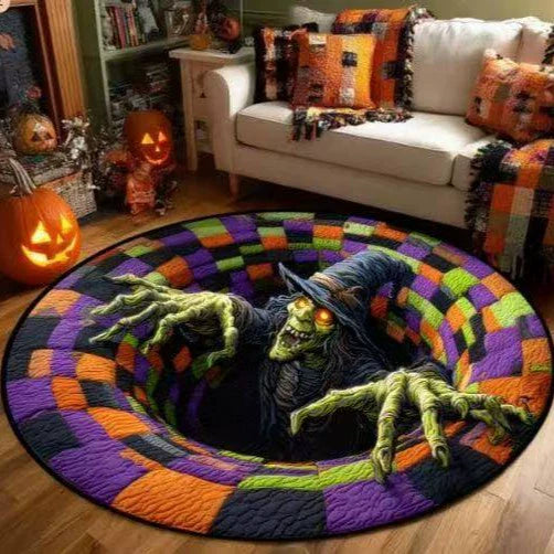 🔥Summer Halloween🎃3D Skeleton Vortex Quilted Round Halloween Rug
