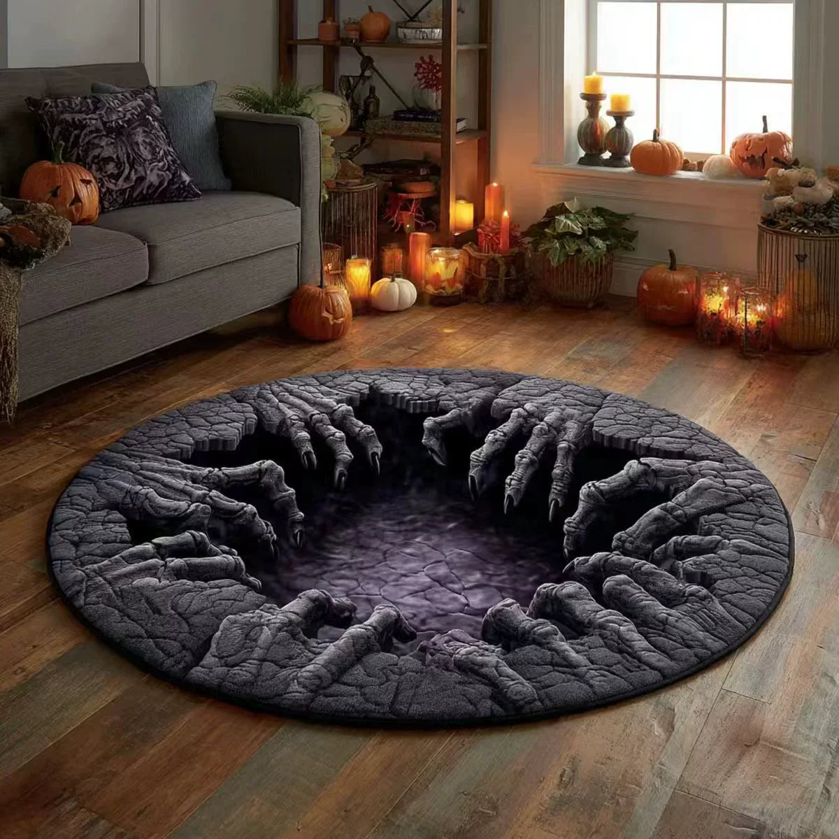 🔥Summer Halloween🎃3D Skeleton Vortex Quilted Round Halloween Rug
