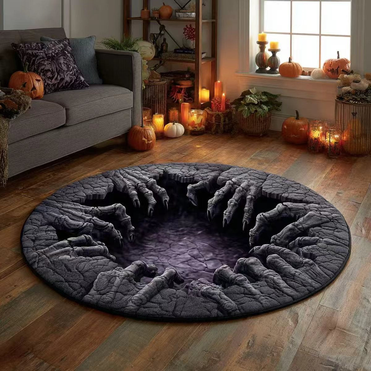 🔥 Limited time 55% OFF🎃3D Skeleton Vortex Quilted Round Halloween Rug