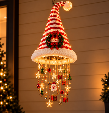 🎄✨Christmas Hat Hanging Chandelier Light with Festive Ornaments