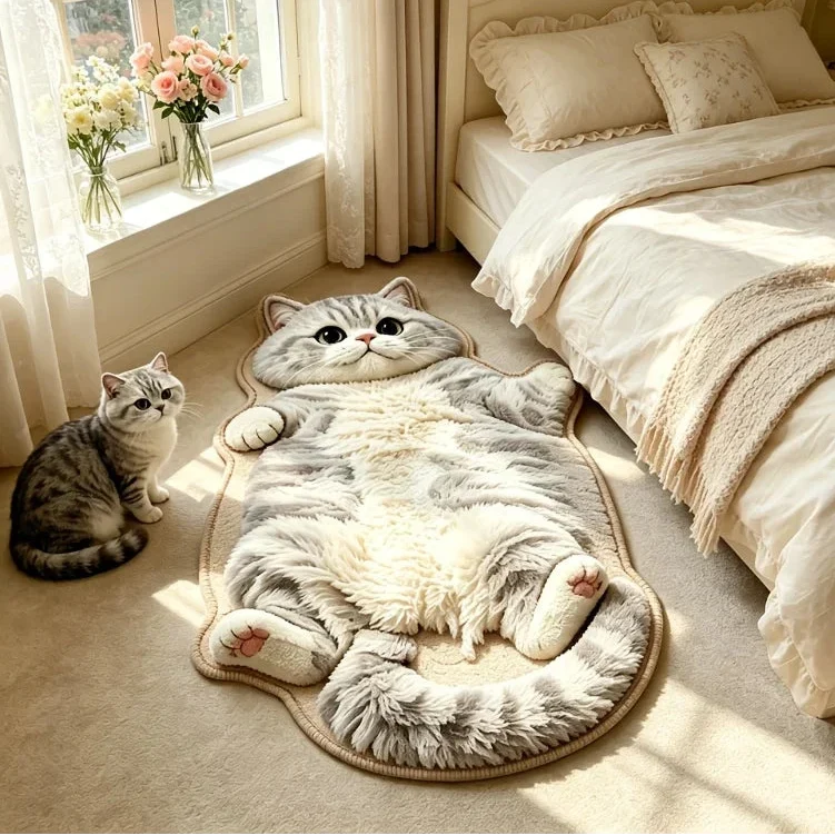 🐱Last Day 49% OFF🔥🔥🔥Chubby Tabby Cat Shaped Rug 🤎