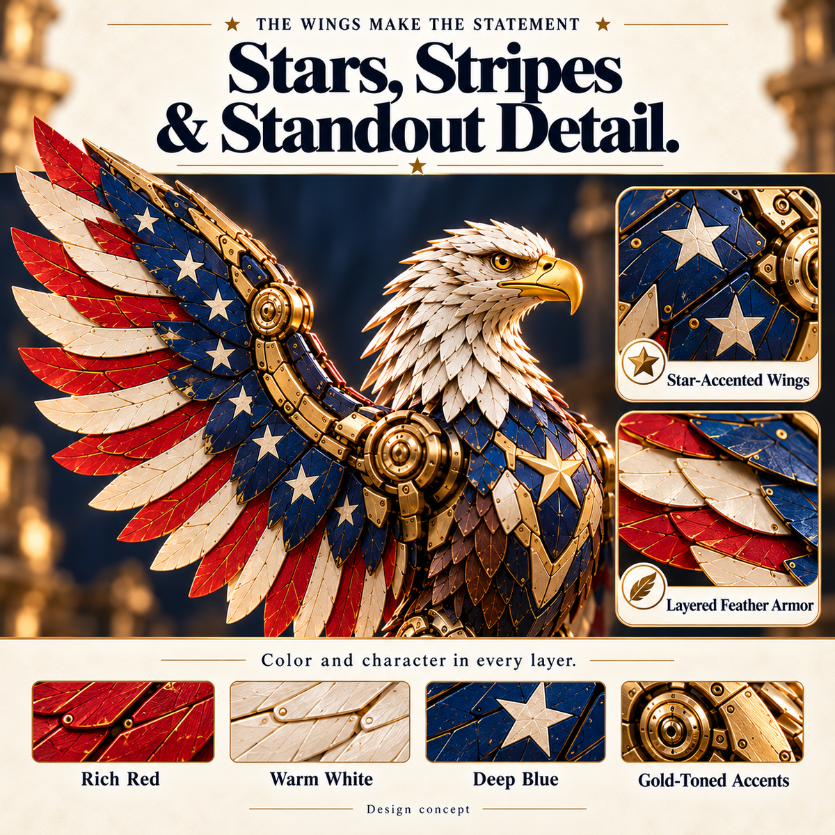 🥚🦅 American Eagle Transforming Egg – Stars & Stripes Mechanical Figure with Bold Wing Details