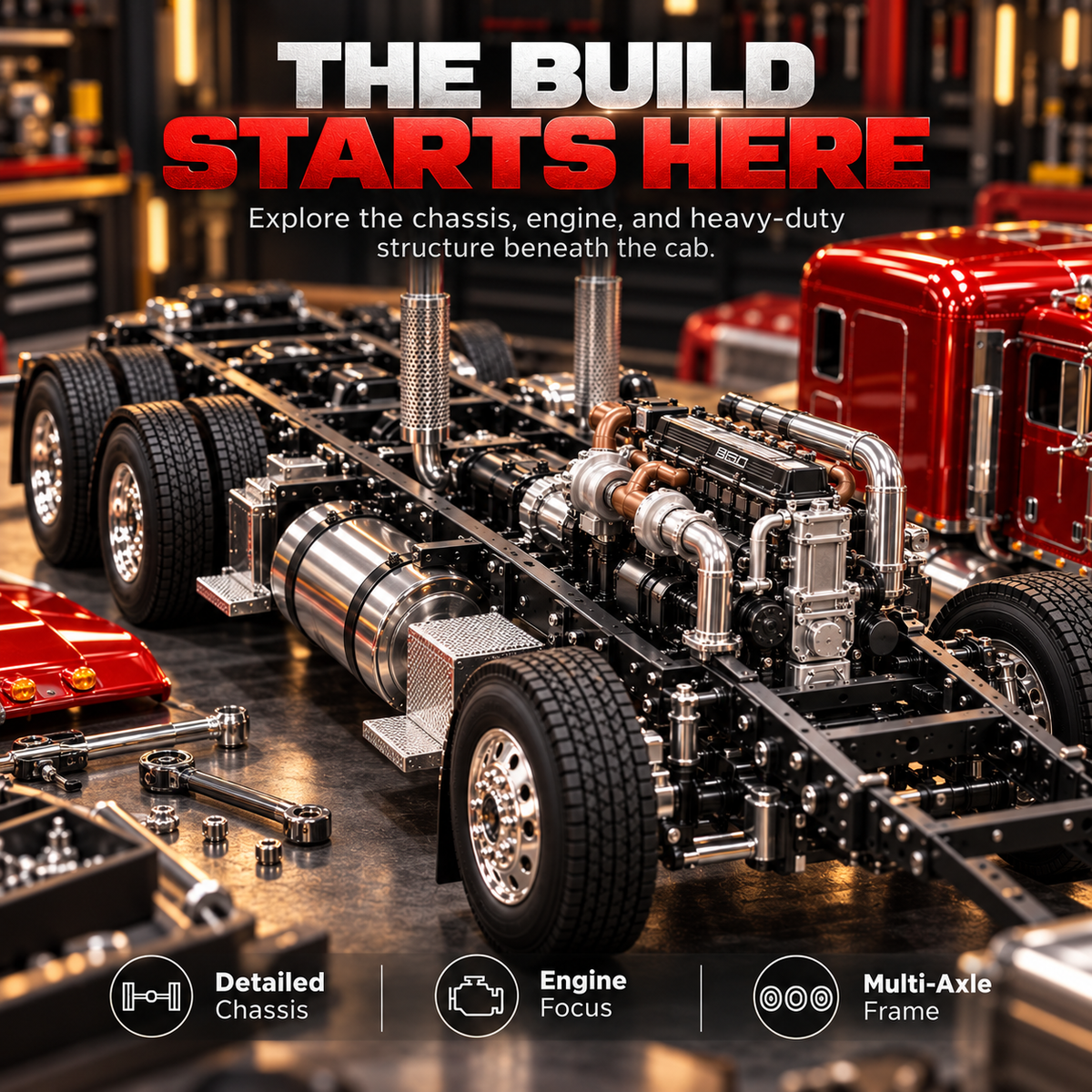 🔥LAST DAY 49%🚛 Candy Apple Red American Truck Model Kit – Build Your Own Classic Semi Truck