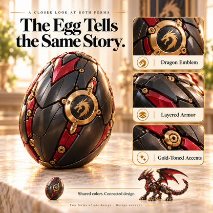 🔥LAST DAY 50%🐉 Mechanical Dragon Egg – Black & Crimson Dragon with Folding Wings & Armored Details