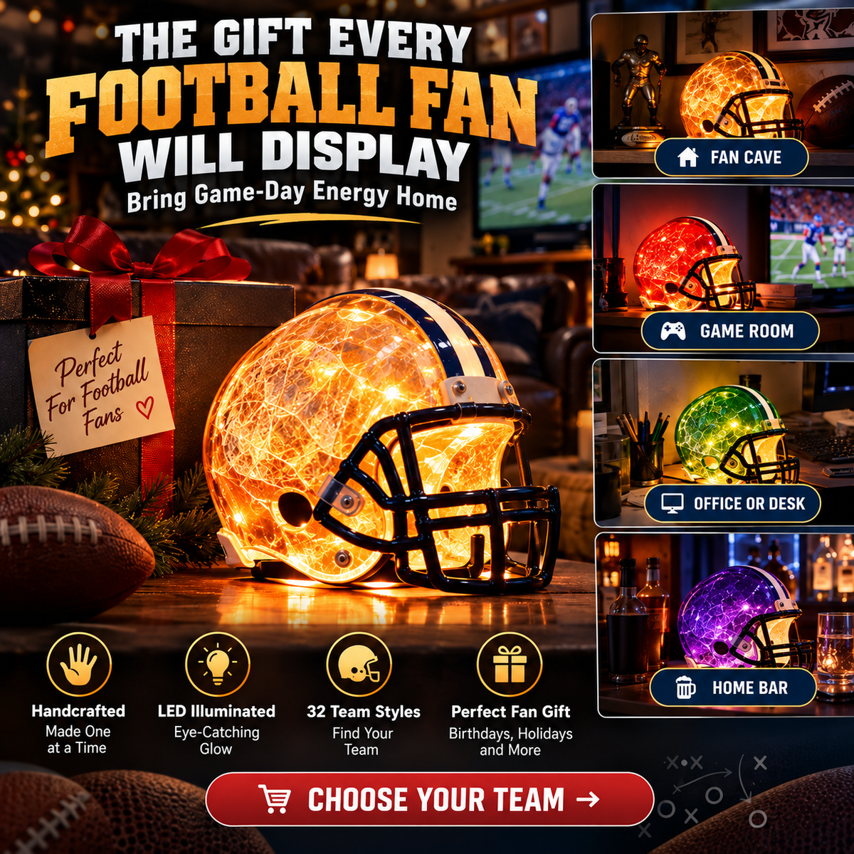 🏈🔥 Last Day 49% OFF! Handmade LED Football Helmet Lamp – Light Up Your Fan Cave! 💡🏆