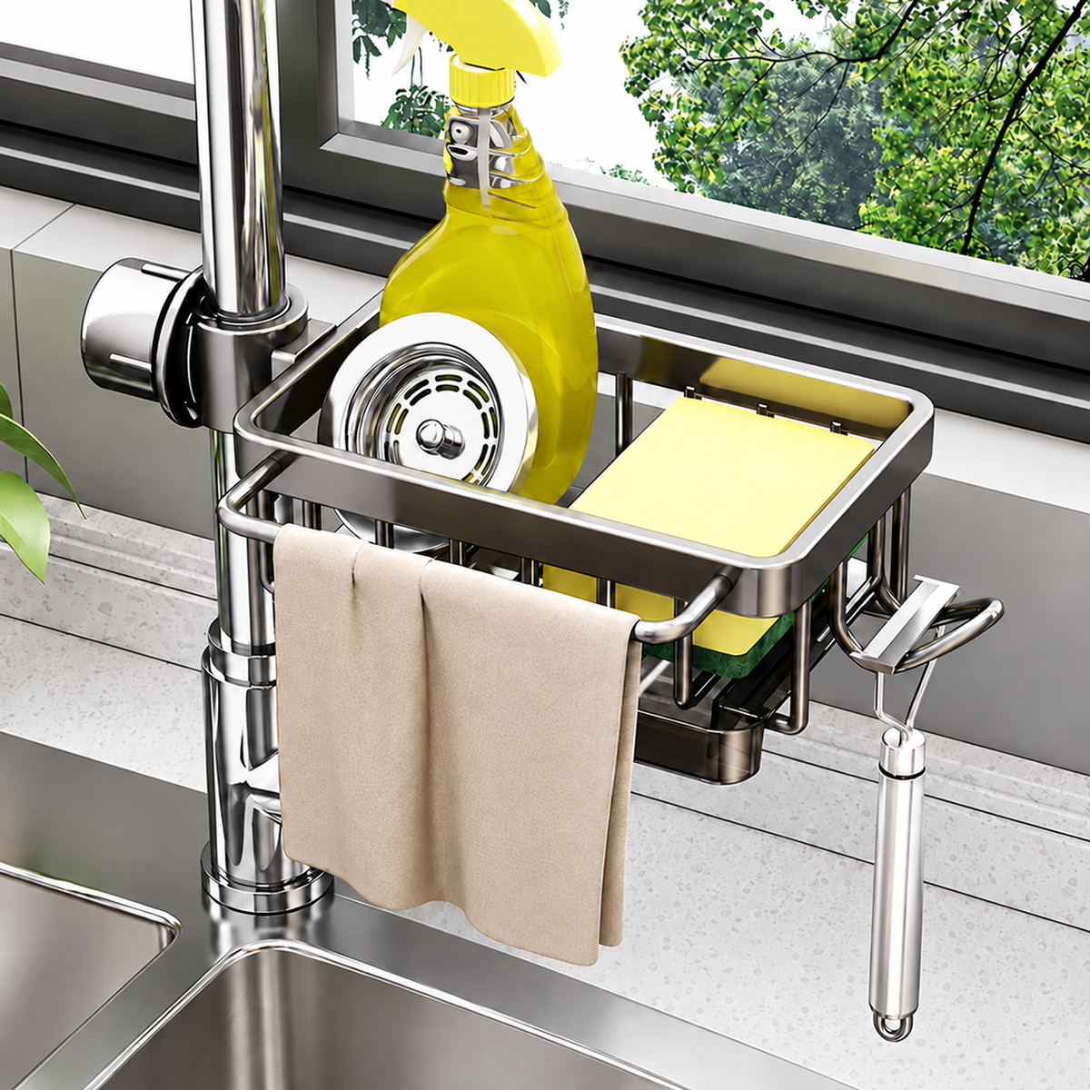 🫧Detachable Stainless Steel Sink Caddy for Kitchen & Bathroom