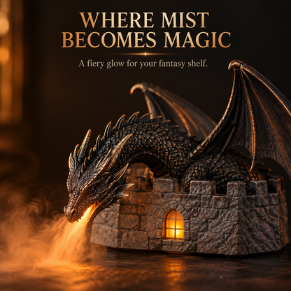 🐉🔥 MistWyrm™ Dragon Flame Mist Diffuser – Gothic Castle Decor, Glowing Ember Mist & Fantasy Bookshelf Display