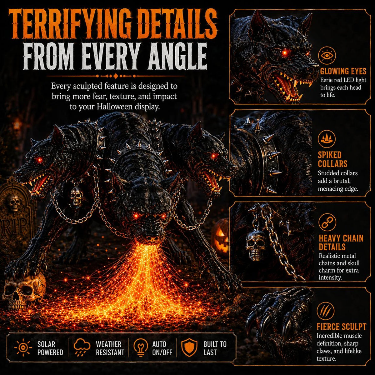 🔥 Limited-Time 49% OFF – 🎃 3-Headed Hellhound Halloween Light – Make Your Yard the One Everyone Remembers
