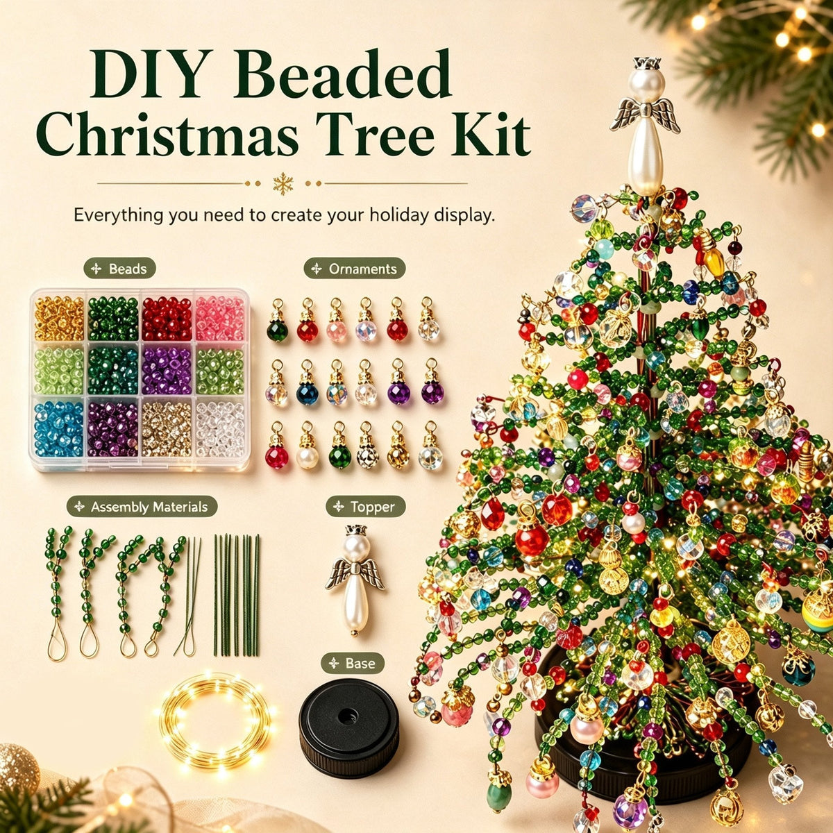 🎄✨ DIY Beaded Christmas Tree Kit – Create Your Own Holiday Decor