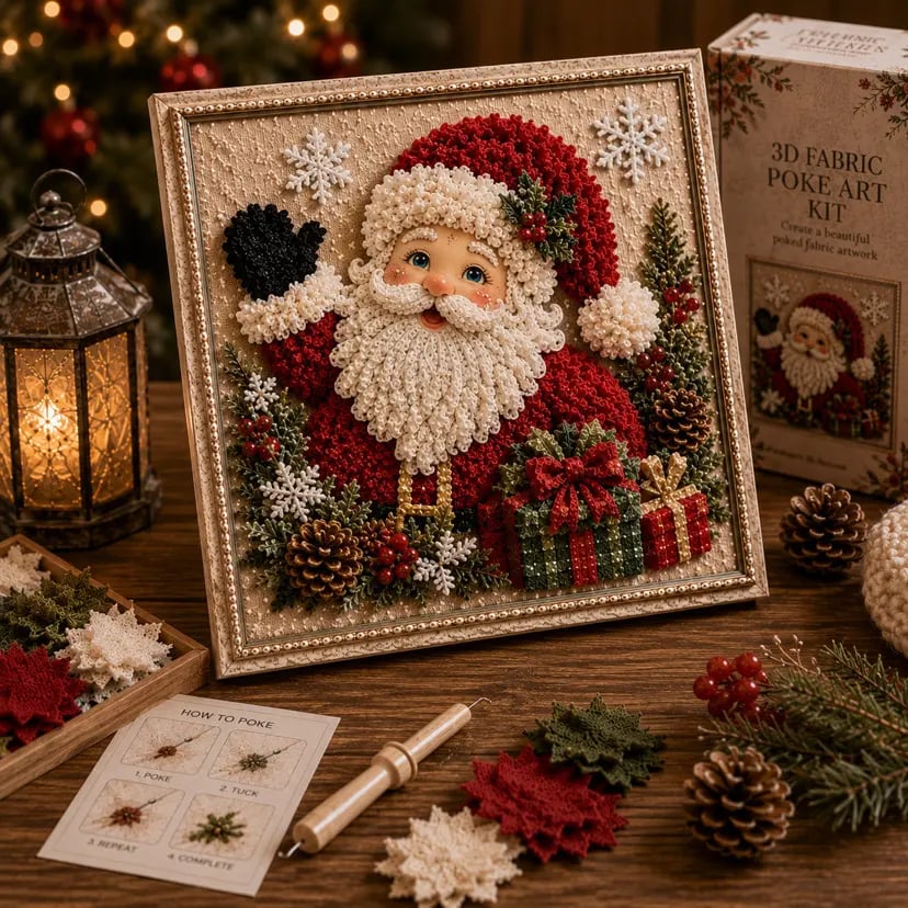 🎁 3D Christmas Fabric Poke Art Kit🎄 Handmade Fabric Poke Art Kit🎅 Vintage Holiday Handmade Decoration, DIY Christmas Craft Kit for Adults & Beginner