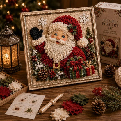 🎁 3D Christmas Fabric Poke Art Kit🎄 Handmade Fabric Poke Art Kit🎅 Vintage Holiday Handmade Decoration, DIY Christmas Craft Kit for Adults & Beginner