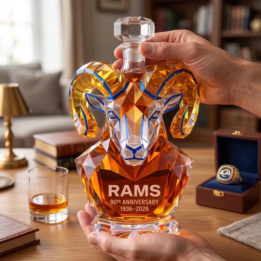 🏈 Los Angeles Rams 90th Anniversary 🏆 Sculpted Collector’s Decanter – Limited Edition
