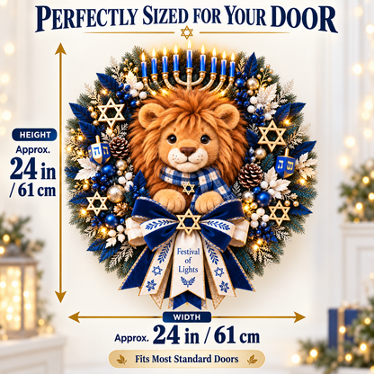 🦁✨ Lion of Judah Hanukkah Lighted Wreath - A Warm & Meaningful Welcome for the Festival of Lights🎁