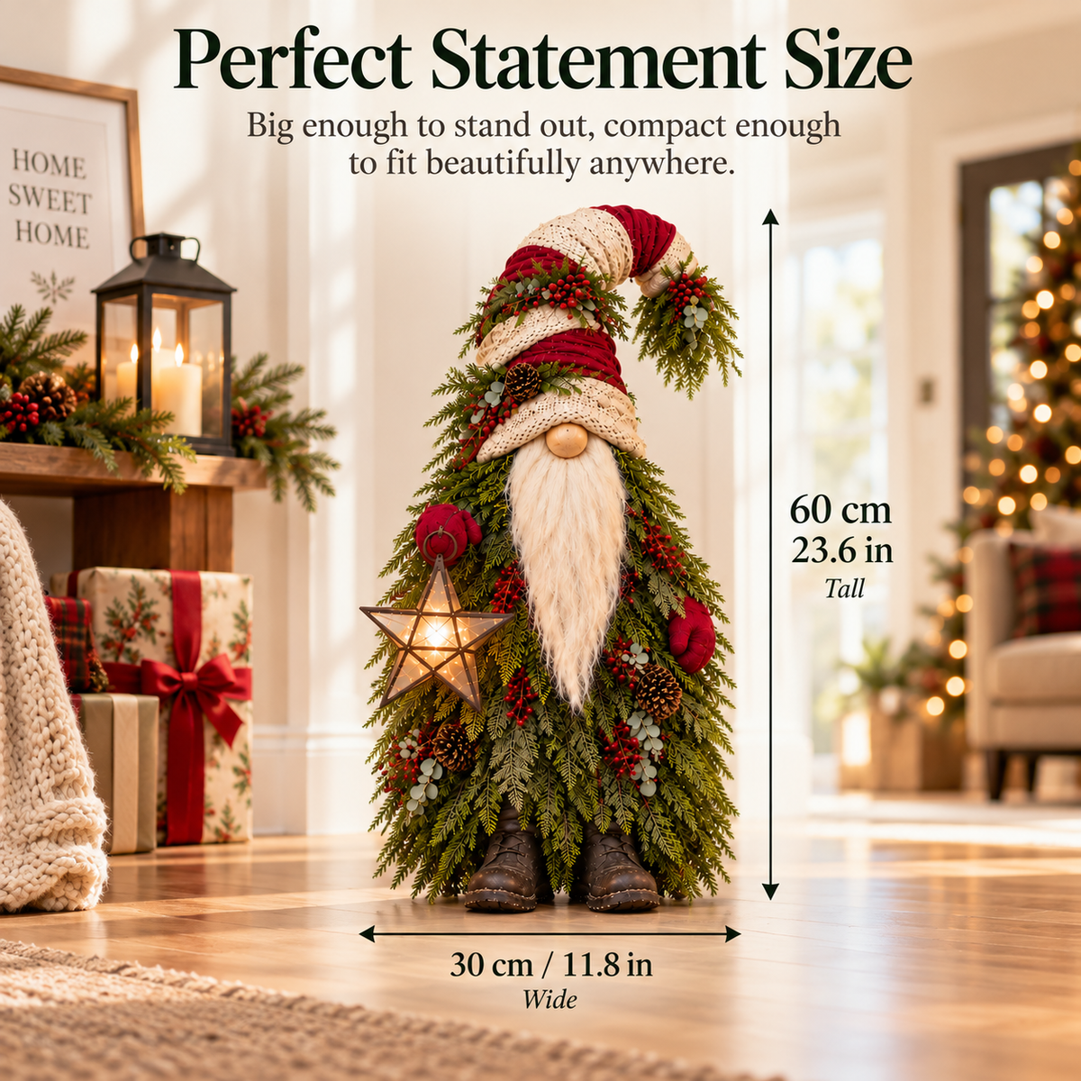 🎄 Evergreen Star Gnome™ Lighted Christmas Woodland Decor