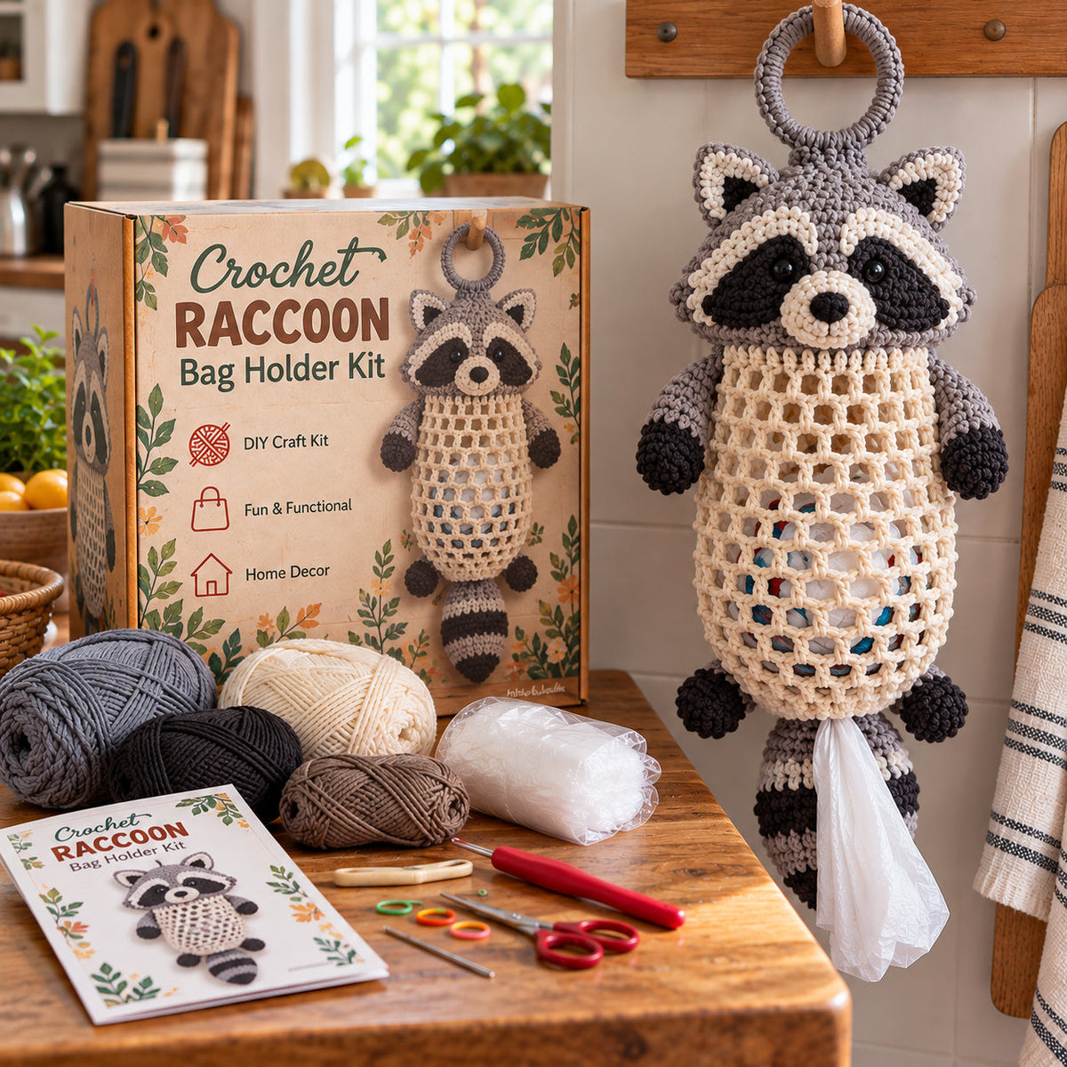 🔥Crochet Animal Bag Holder DIY Kit – Cute & Functional Hanging Storage Craft Kit🎁