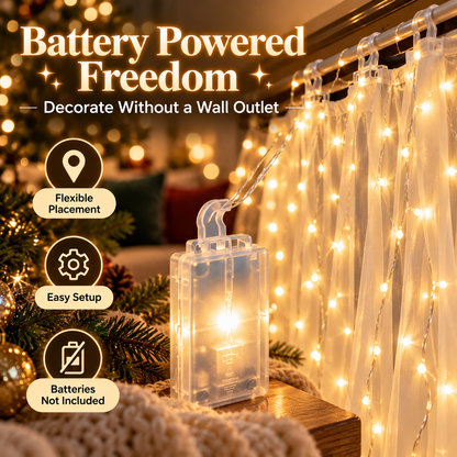 🎄 Christmas Curtain Lights – Warm White LED Window Lights with Remote Control