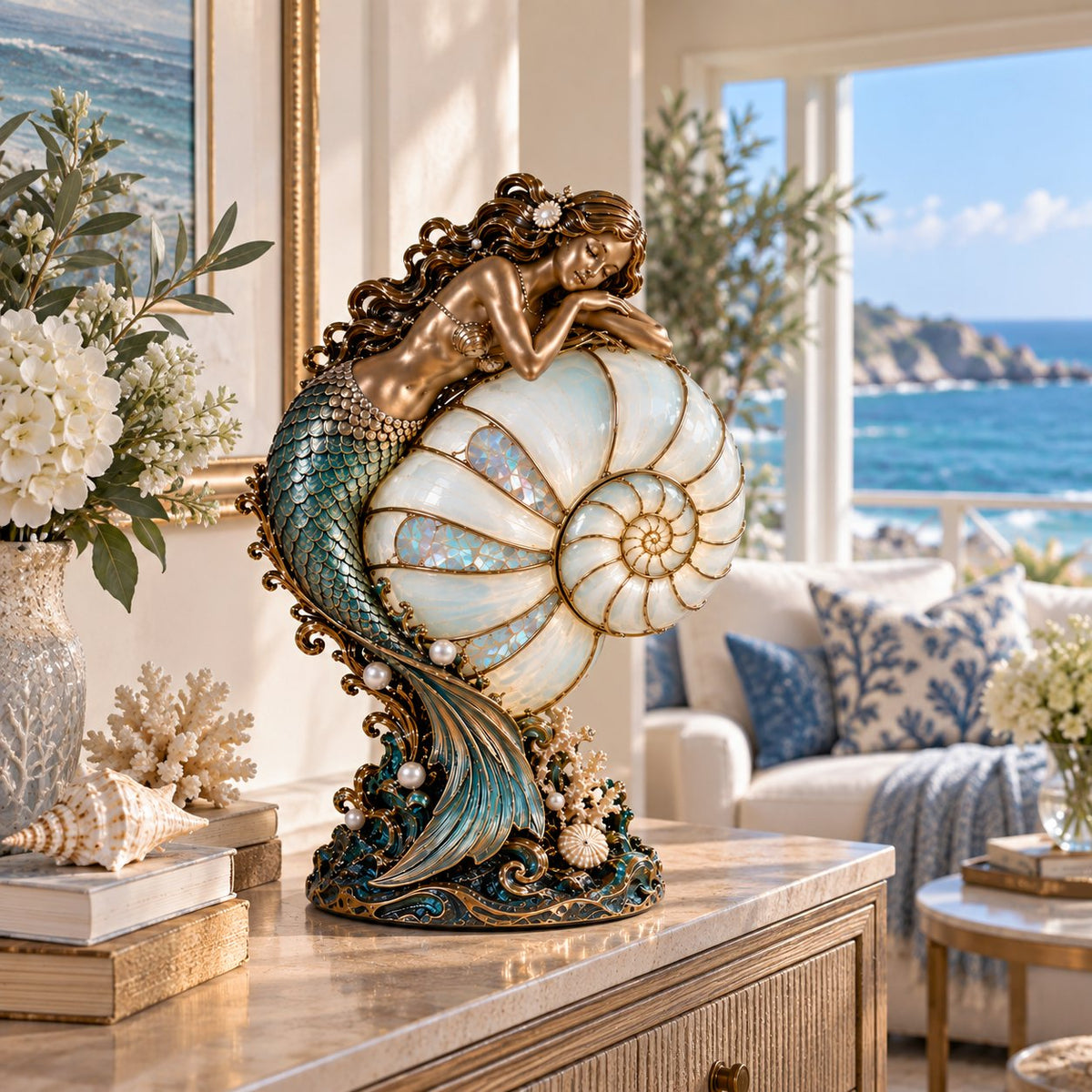🧜‍♀️🌙 Moonlit Mermaid Nautilus Lamp™ | Ocean Projection Accent Light