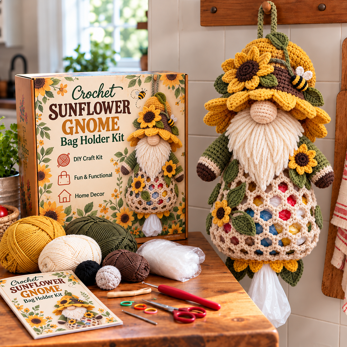 🔥 BUY 3 GET 1 FREE 🔥- 🧶 Gnome Kitchen Keepers | Crochet Bag Holder Collection 🌿