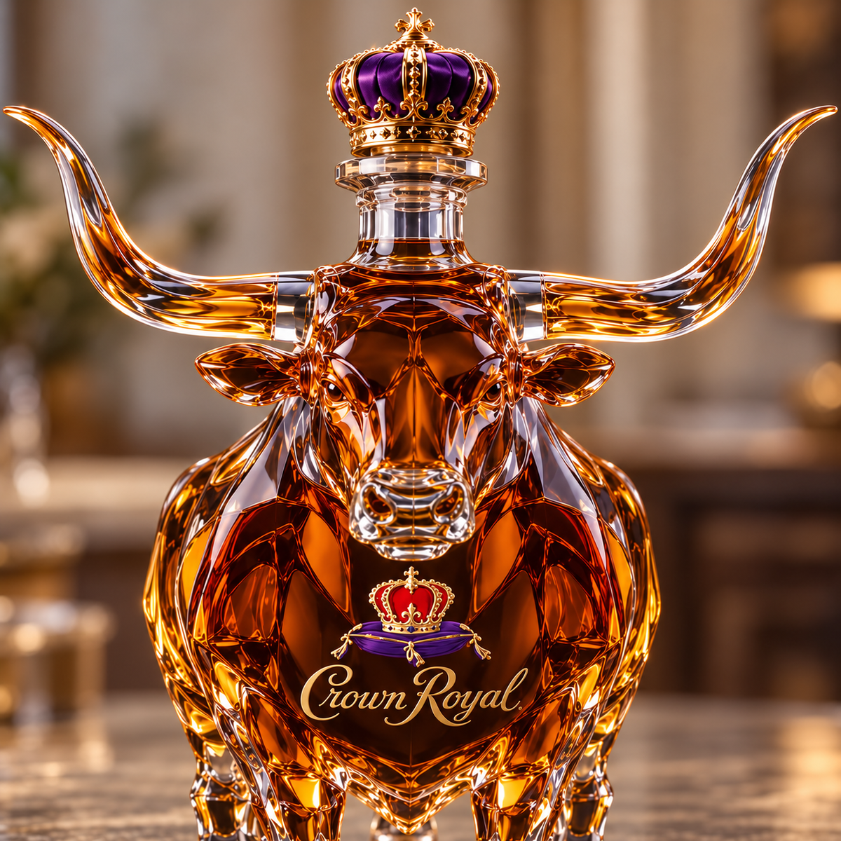 🐂 Texas Longhorn Collector’s Bottle 👑 Sculpted Display & Gift Box