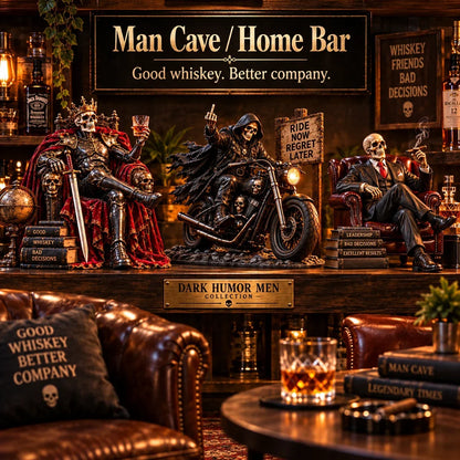 💀🔥 Bad to the Bone – 6 Dark Humor Skeleton Collectibles for Men, Man Cave Decor & Unique Gifts 🎁