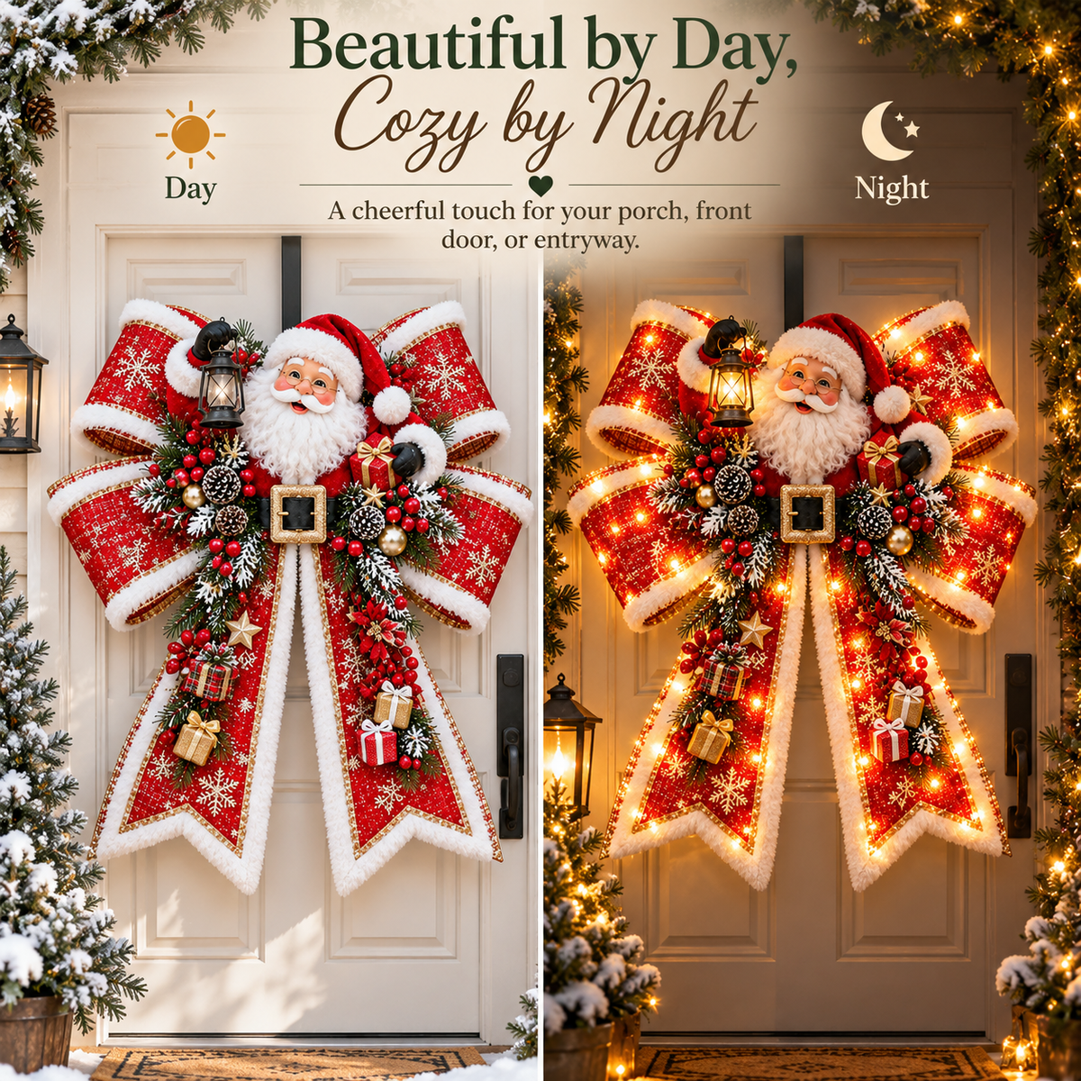 🔥LAST DAY 50%🎀🎄 Christmas Magic Bow Door Hangers – Oversized Light-Up Holiday Bows in 6 Festive Styles