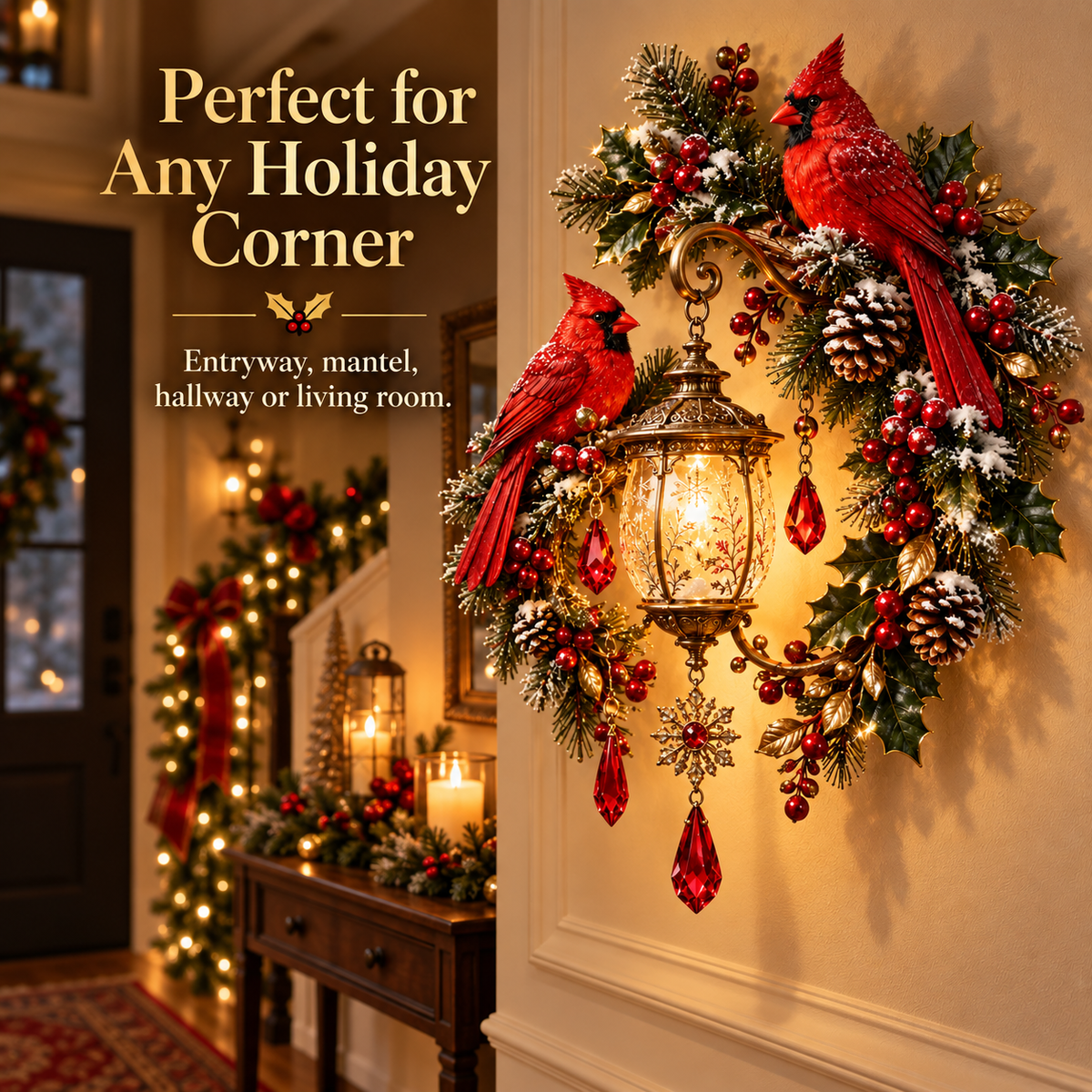 🔥70% OFF TODAY🔥Cardinal Christmas Lantern Glow™ – Lighted Holiday Wall Decor