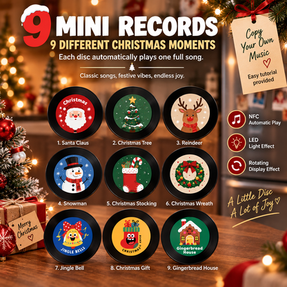 🎄🎵Christmas NFC Music Player – Turn Your Fridge Into a Holiday Jukebox. with 9 Vinyl Style Discs and USB C