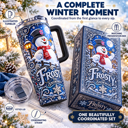 ☃️Winter Snowman Travel Tumbler with Handle & Straw – Matching Gift Box🥤