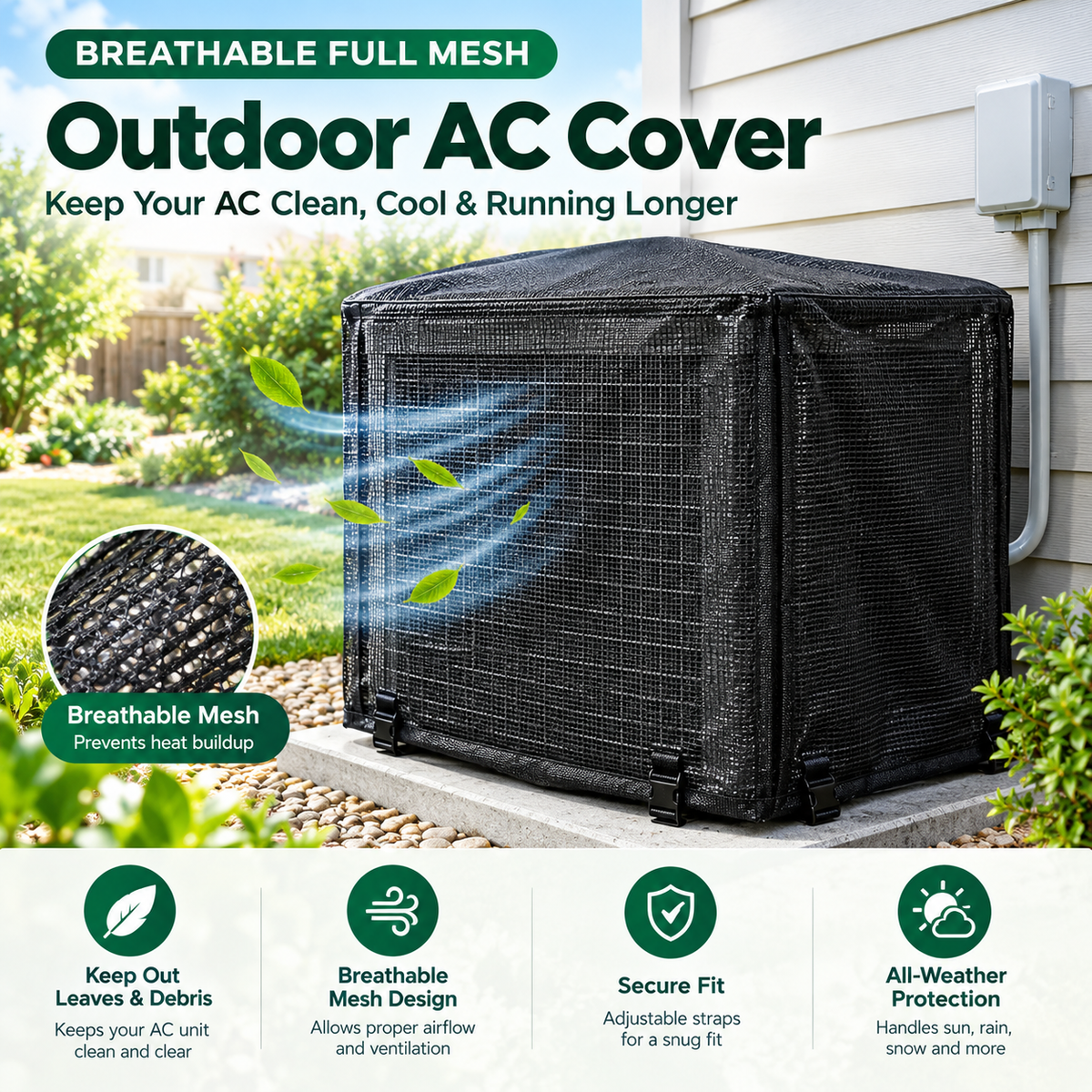 ⏳ Last day to save 49%-❄️-Heavy-Duty Mesh AC Cover – All-Season Outdoor Protection