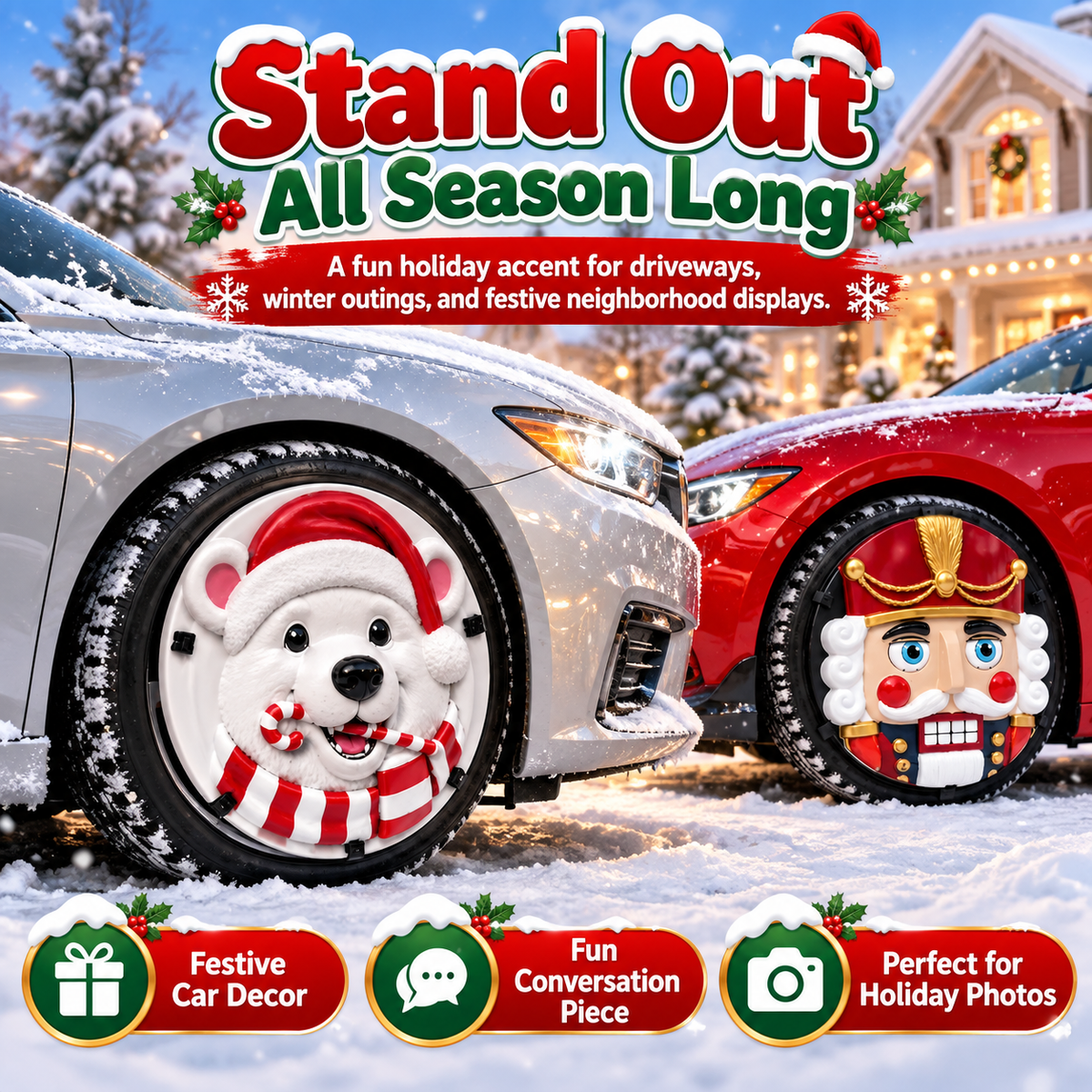 🎄Christmas 3D Wheel Covers – Festive Polar Bear & Nutcracker Car Decor