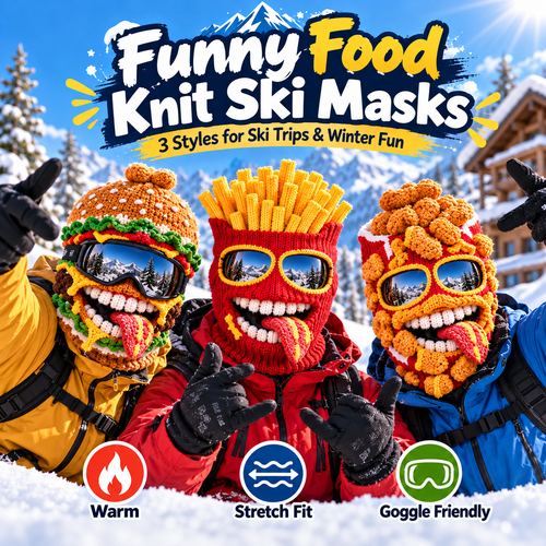 🍔🏂 3D Funny Food Knit Ski Mask for Warm Winter Adventures