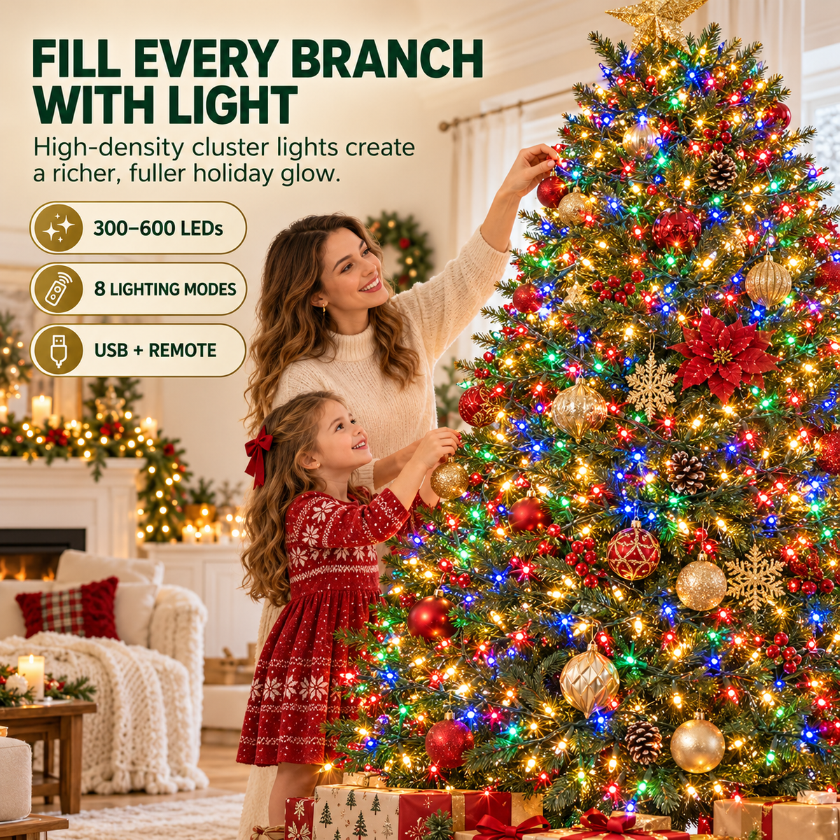 🔥 49% OFF TODAY🌟 300–600 LED Christmas Cluster Lights with 8 Lighting Modes