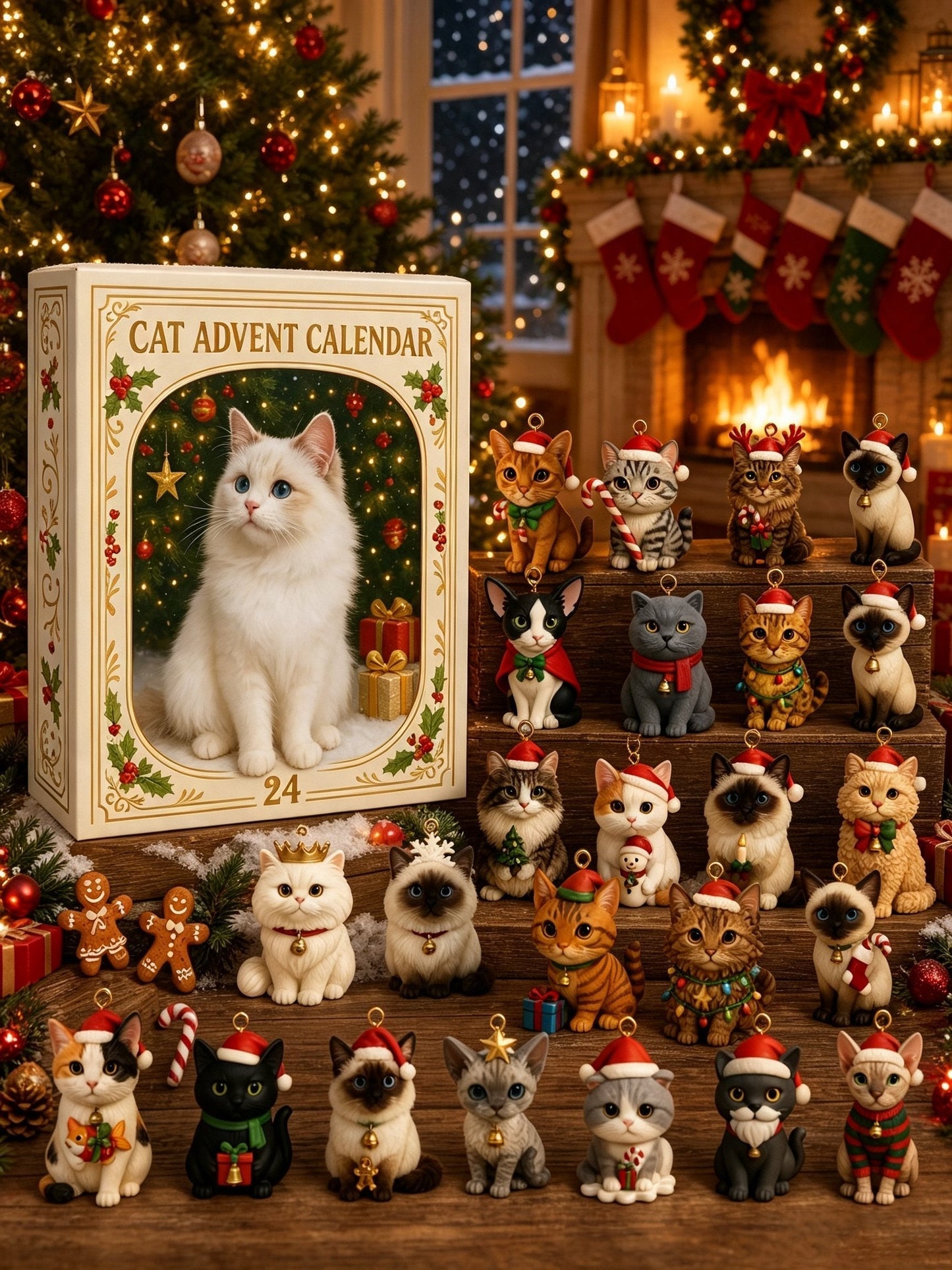 🐱Cat Advent Calendar Gift for Adults Friends Cat Owners and Lovers Christmas Holiday Countdown Gift 24 Designs Cats Charm Christmas Tree Ornament