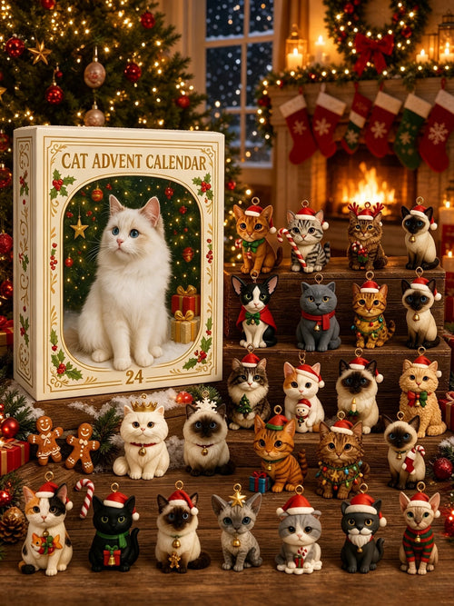 🐱Cat Advent Calendar Gift for Adults Friends Cat Owners and Lovers Christmas Holiday Countdown Gift 24 Designs Cats Charm Christmas Tree Ornament