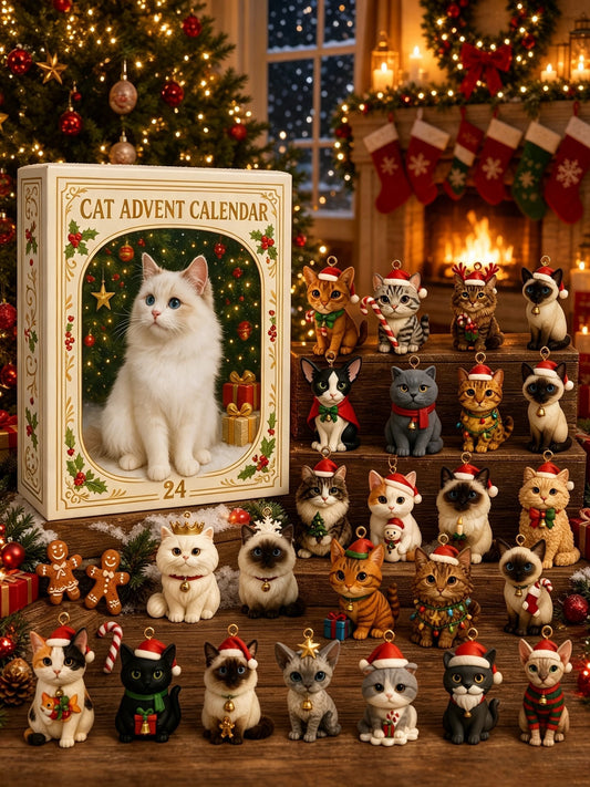 🐱Cat Advent Calendar Gift for Adults Friends Cat Owners and Lovers Christmas Holiday Countdown Gift 24 Designs Cats Charm Christmas Tree Ornament