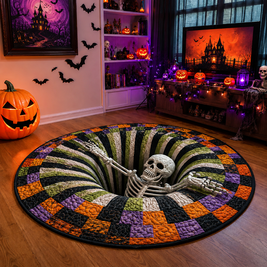 🔥Summer Halloween🎃3D Skeleton Vortex Quilted Round Halloween Rug
