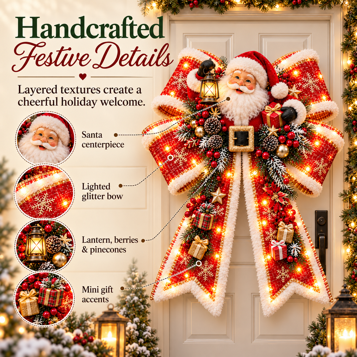 🔥LAST DAY 50%🎀🎄 Christmas Magic Bow Door Hangers – Oversized Light-Up Holiday Bows in 6 Festive Styles