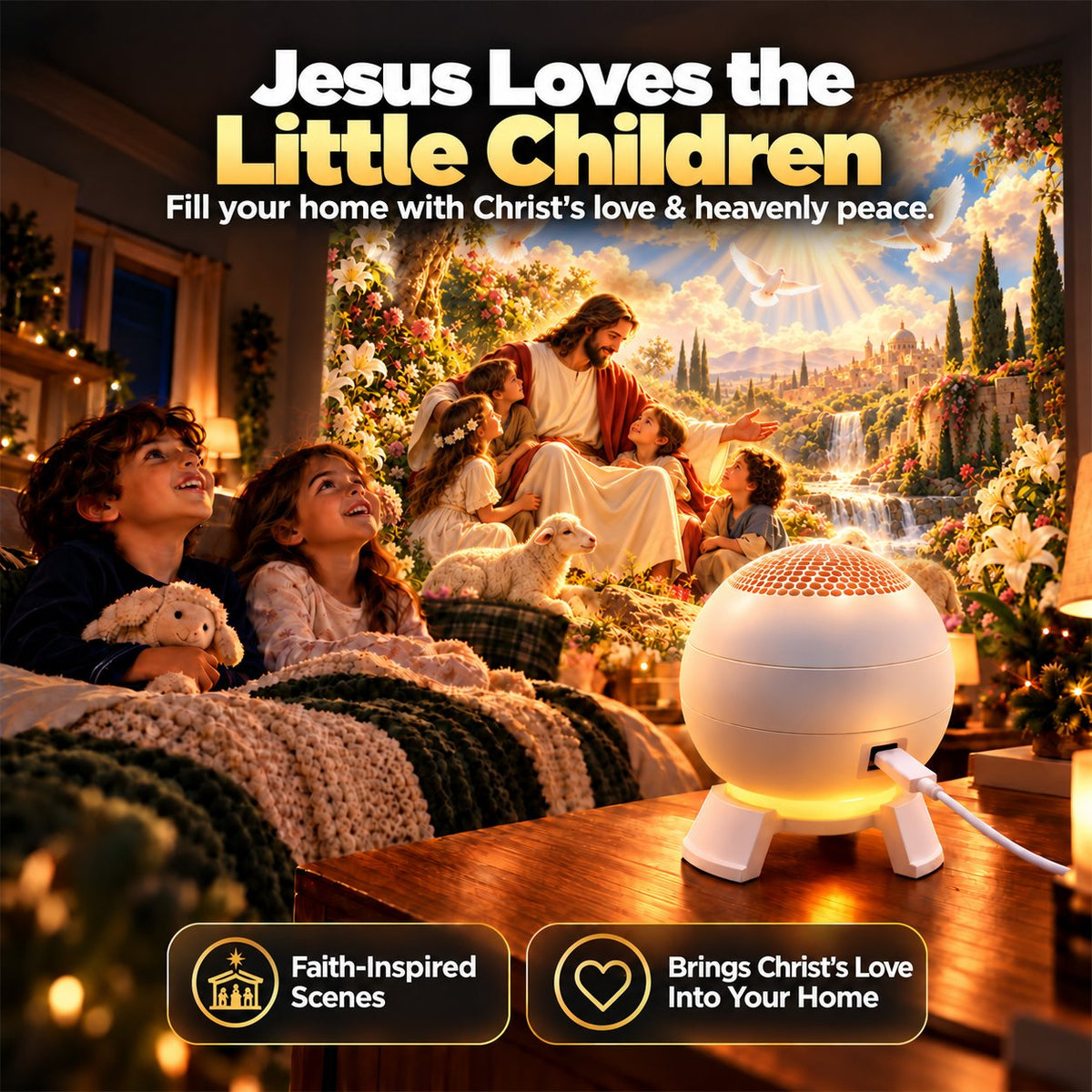 ⏰49% OFF TODAY✝️ Jesus Loves the Little Children 5D Projection Light – Fill Your Home With Christ’s Love & Heavenly Peace
