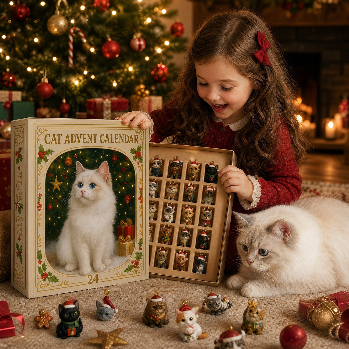 🐱Cat Advent Calendar Gift for Adults Friends Cat Owners and Lovers Christmas Holiday Countdown Gift 24 Designs Cats Charm Christmas Tree Ornament