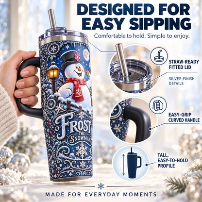 ☃️Winter Snowman Travel Tumbler with Handle & Straw – Matching Gift Box🥤
