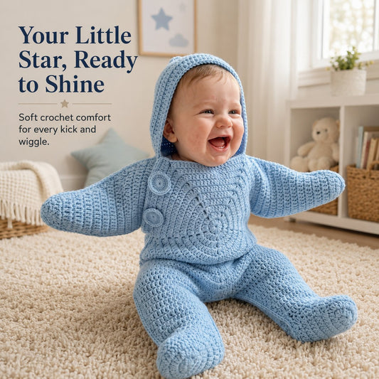 ⭐ Starfish Crochet Baby Outfit, Knitted Hooded Newborn Onesie, Breathable Cotton Blend Baby Photo Prop