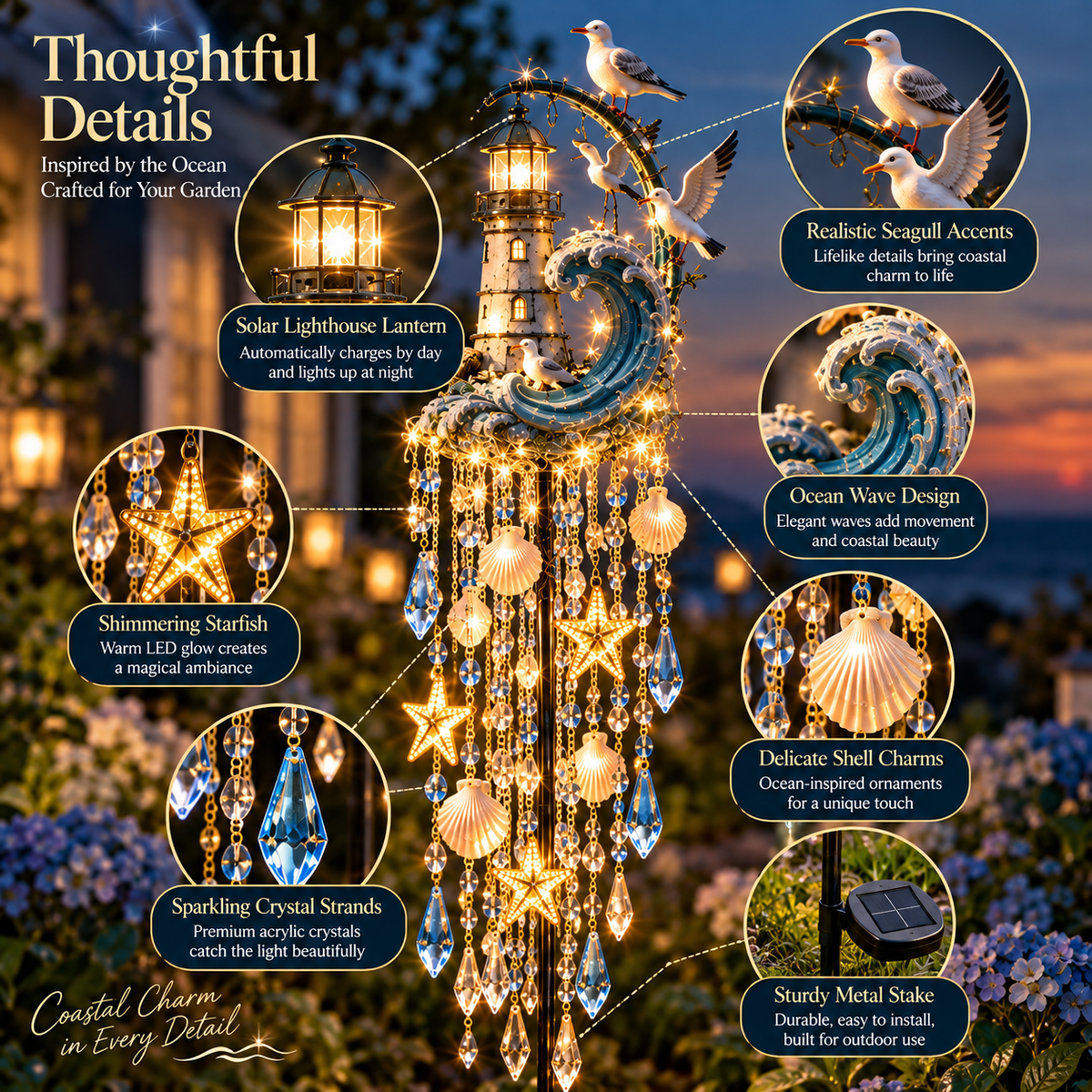 🌊 Lighthouse Tide Glow™ – Solar Lighthouse Garden Stake Light with Crystal Tassels