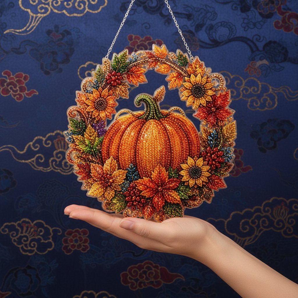 🎃✨ Fall Pumpkin Diamond Art Wreath – Cozy DIY Autumn Decor