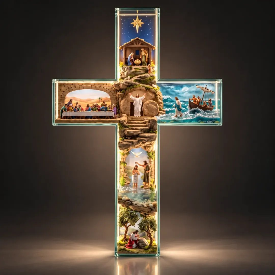✝️ The Life of Jesus | Lighted 6-Scene Biblical Story Cross