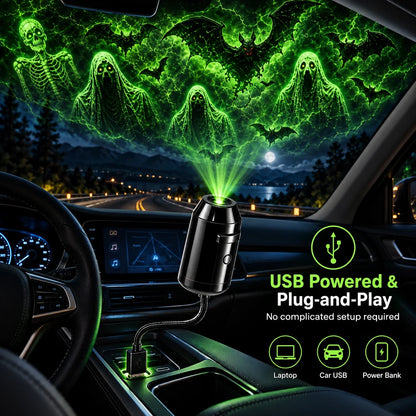 👻🚗Halloween USB Ghost Projector – 7 Spooky Slides & 360° Adjustable Light