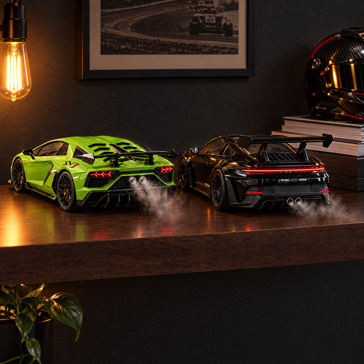 🏎️💨 Track-Inspired Sports Car Display Model – Exhaust Mist Effect Collector Decor