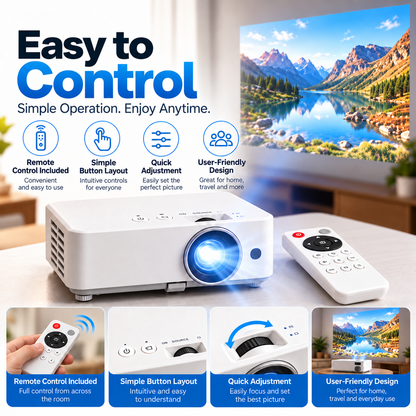 🎬 Portable Mini Projector 📽️ – 100' Big Screen, HDMI & USB, Remote Control Included