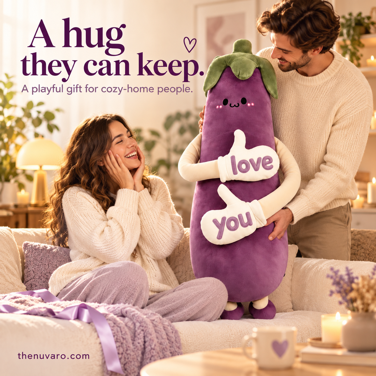 thenuvaro.com eggplant plush gift scene